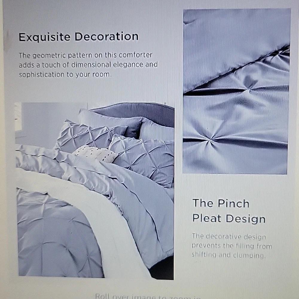 Bedsure Queen Gray Pintuck Comforter  88